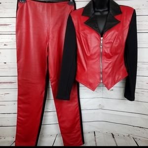 Vintage CACHÉ Red Leather Jacket & Pant Set